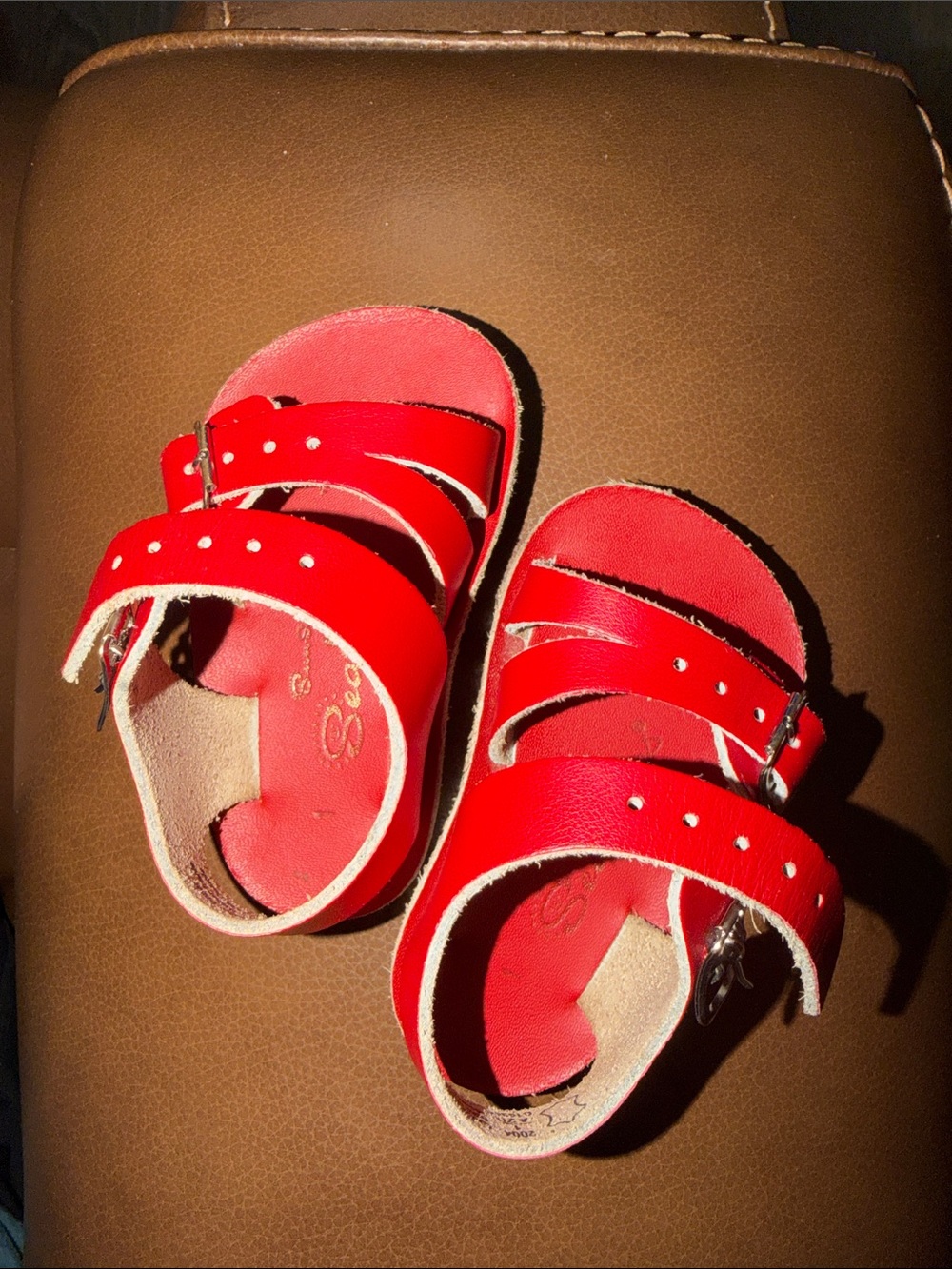 Sun San Seawees Red Double-Strap Sandals with Buckle Closure